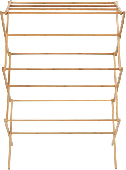 Collapsible Bamboo Drying Rack – Foldable Laundry Drying Stand for Indoor/Outdoor Use – Space-Saving Clothes Rack for Towels, Blankets & Delicates