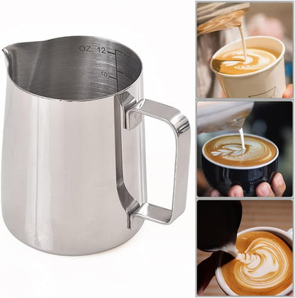 homEdge Espresso Steaming Pitchers 12 OZ / 350ml, Stainless Steel Frothing Pitcher with Measurement Scale