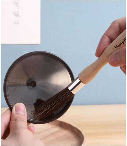 Coffee Grinder Cleaning Brush - Espresso Maker/Machine Cleaner Tool for Home Kitchen Barista - Beechwood Wood Handle, Natural Boar Bristles, Leather Hanging Loop, 8"
