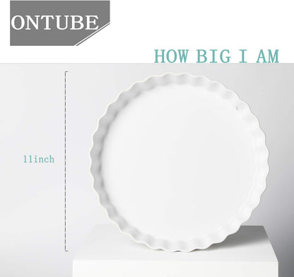 ONTUBE Pie Pans 11 Inches Ceramic Quiche Pans, Round Pie Tins for Baking,Oven Safe, Set of 2 (White)