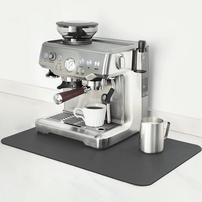 Mimore Coffee Mat - 12x19 Inch Grey Countertop Mat - Absorbent, Hides Stains, Rubber Backed - Dish Drying Mat Fits Under Coffee Maker or Espresso Machine