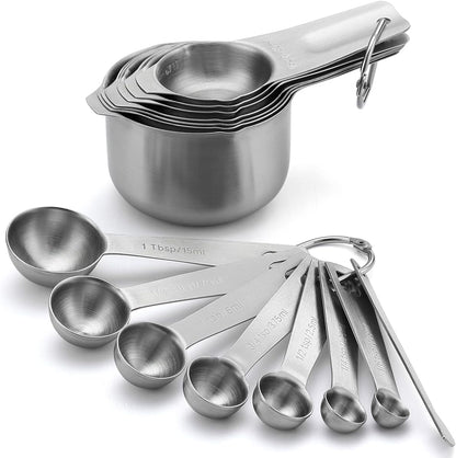 Spring Chef Stainless Steel Measuring Cups and Spoons Set of 15 with Leveler - Kitchen Metric Metal Measuring Spoons and Cups Set for Dry & Liquid Ingredients - Perfect for Cooking & Baking
