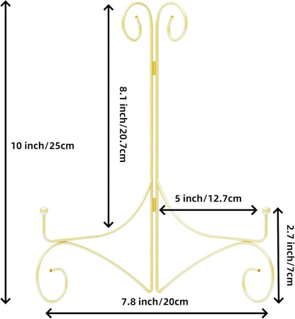 10 Inch Display Plate Stand with Folding Design, Metal Plate Holder for Tables, Picture Easel for Home Decoration, Photo Frame Stand, 10'' Gold