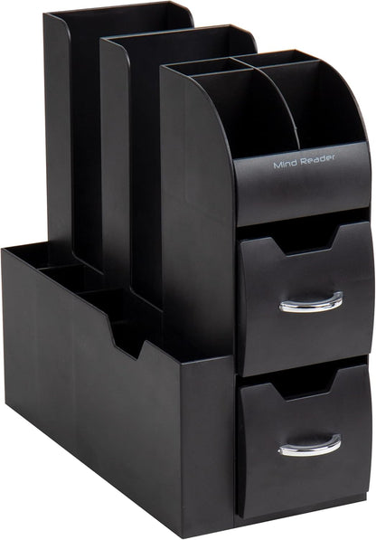 Mind Reader Cup and Condiment Station, Countertop Organizer, Coffee Bar, Kitchen, Stirrers, 5.35" W x 11.25" L x 11.15" H, Black (Pack of 8)