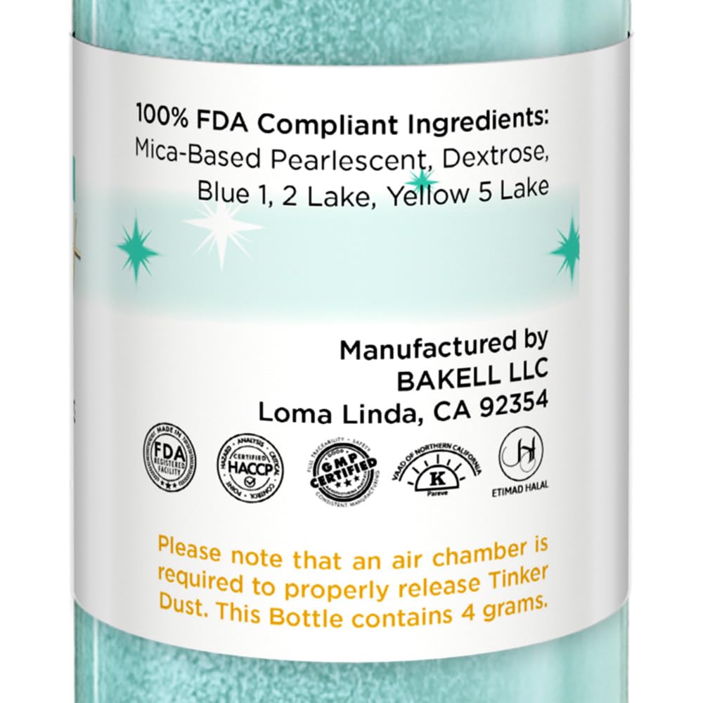 Bakell - Turquoise Tinker Dust (4g, 1x Mini Spray Pump) Edible Glitter for Food, Desserts, and Beverages!