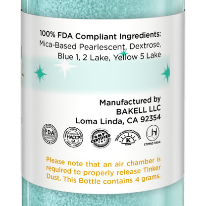 Bakell - Turquoise Tinker Dust (4g, 1x Mini Spray Pump) Edible Glitter for Food, Desserts, and Beverages!