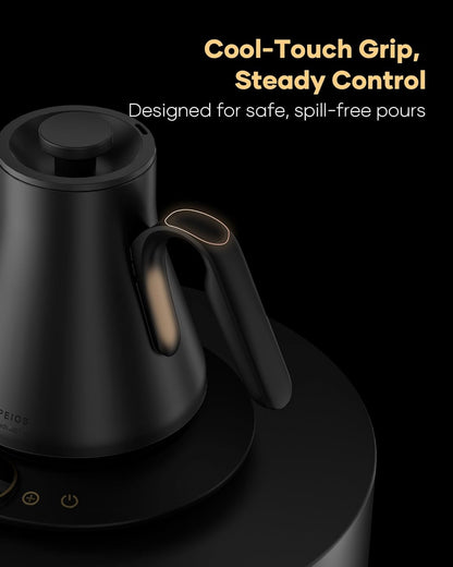 Cocinare FLOW B9 Gooseneck Electric Kettle, Precise Temperature Control for Pour-Over Coffee & Tea Brewing, Stainless Steel Interior, Rapid Heating for Boiling Water, 1500W/0.9L Matte Black