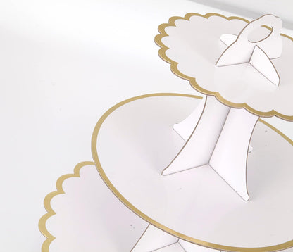 3-Tier Cupcake Stand, Lace Trim Cake Stand Holder, Tiered DIY Cupcake Stand Tower for Dessert Table Displays, Birthday Theme Party Favors Decoration, Floral Tea Party, 12" W x 12.8" H, White