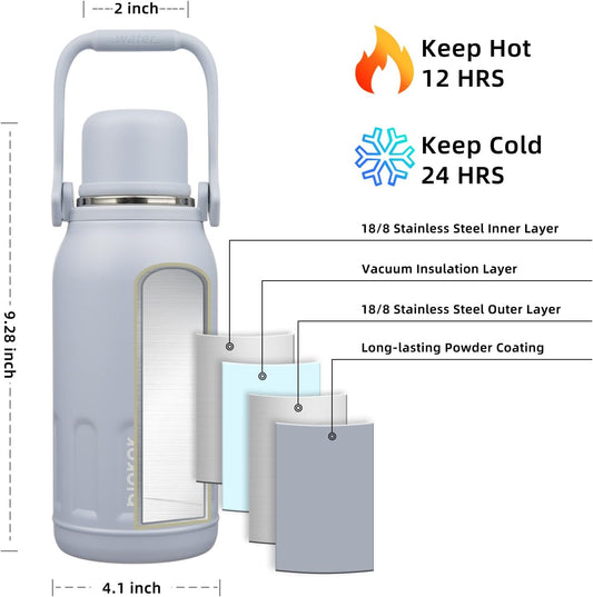 BJPKPK Vacuum Insulated Thermos Water Bottle with Handle and Lid 40oz Stainless Steel Water Bottles for Cold and Hot Beverages,Blue Haze