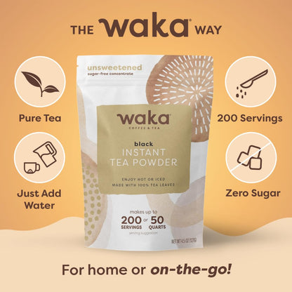 Waka Instant Black Tea Mix, Classic - 100% Tea Leaves, No Additives, Unsweetened Tea Powder for 50 Quarts or 200 Cups – Easy and Quick Hot or Iced Teas (4.5oz)