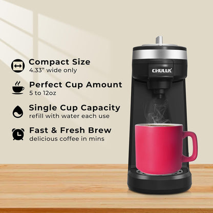 CHULUX Single Serve Coffee Maker for K Capsule and Ground Coffee, Single Cup Coffee Machine, Black
