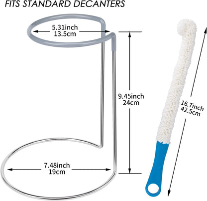 Wine Decanter Drying Stand with Rubber Coated Top to Prevent Scratches, Wine Decanter Drying Rack for Standard and Large Wine Decanters, Wine Decanter NOT Included, (with Cleaning Brush)