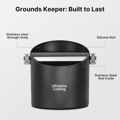 6.3 Inch Stainless Steel Knock Box Espresso Large Capacity with Non-Slip Base Espresso Knock Box Black Coffee Knock Box with Removable Knock Bar Espresso Machine Accessories