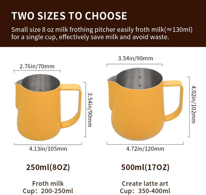 watchget Milk Frothing Pitcher 500ml/17oz Espresso Steaming Pitcher with Matte Yellow Coating Stainless Steel Milk Steamer Jug Milk Frothing Cup, Yellow