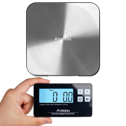 Food Scale, 33lb Wireless Kitchen Scale with Remote Display, 1g/0.1oz Precise Graduation, Food-Grade 304 Stainless Steel, Digital Food Scale for Cooking, Baking, Postage, Shipping Black&Grey