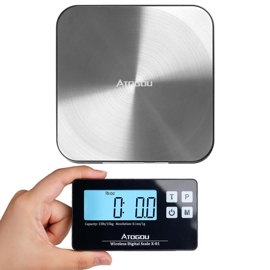 Food Scale, 33lb Wireless Kitchen Scale with Remote Display, 1g/0.1oz Precise Graduation, Food-Grade 304 Stainless Steel, Digital Food Scale for Cooking, Baking, Postage, Shipping Black&Grey