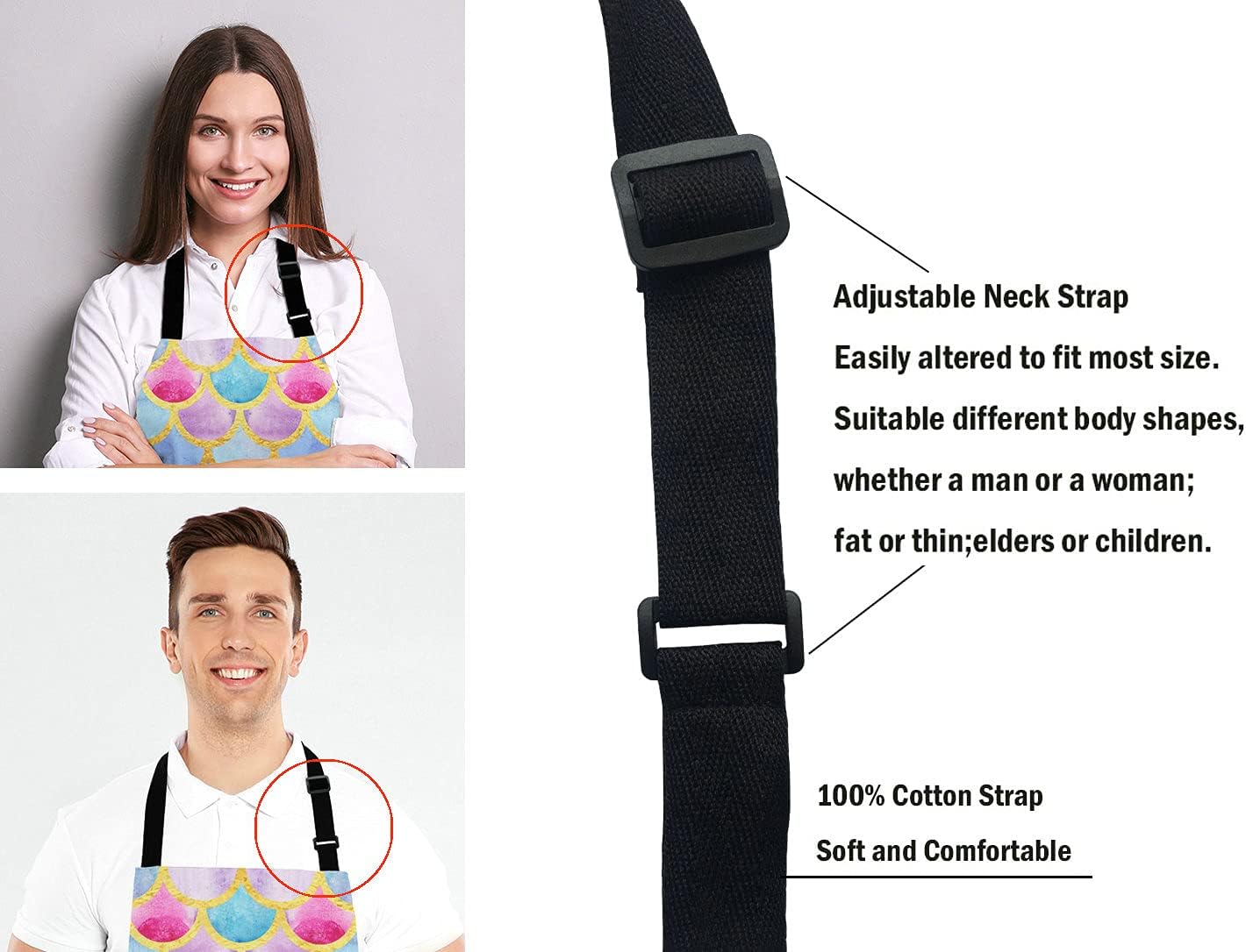 Mermaid scales Kitchen Cooking BBQ Chef Apron, Watercolor fish scales Apron for Men, Women - Dad Gifts, Gifts for Men - Birthday, Mothers Day Gifts for Mom, Wife, Husband, Brother, Friends