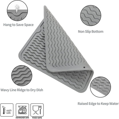 Silicone Dish Drying Mat for Multiple Usage,Easy clean,Eco-friendly,Heat-resistant Silicone Mat for Kitchen Counter or Sink,Refrigerator or Drawer liner Grey M 12 inches x 12 inches
