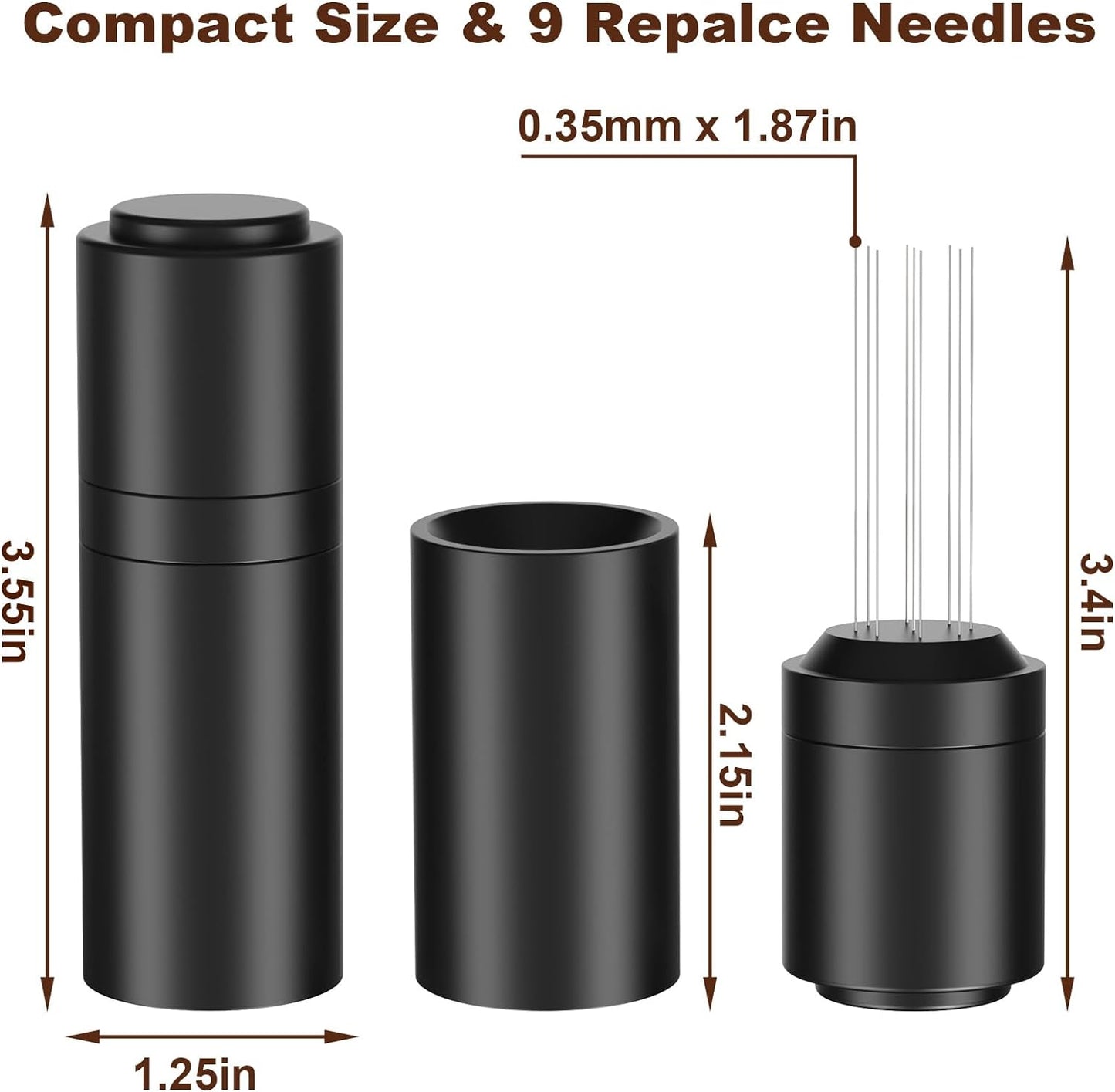 WDT Espresso Distribution Tools Espresso Stirrer Tool WDT Coffee Distributor for Barista Espresso Machine Accessories 9*0.35mm Espresso Grounds Stirrer with Extra 9 Replaceable Needles,Black