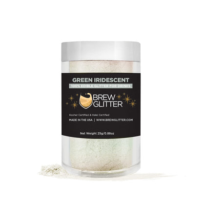 Green Iridescent BREW GLITTER Edible Glitter For Drinks, Cocktails, Beer, Garnish Glitter & Beverages | KOSHER & HALAL Certified | 100% Edible & Food Grade | Vegan, Gluten, Nut Free (25g, Green Iridescent)