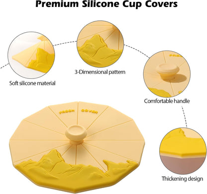 Silicone Cup Covers (Set of 3) ， Multicolored Silicone Lids for Mugs, Cups, Flexible Mug Covers，Hot Cup Lids for Coffee & Tea