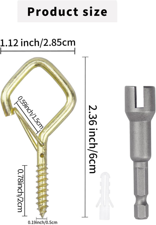 100 PCS Gold Eye Screw Hooks for Hanging Heavy Duty with Safety Buckle.Metal Ceiling Hooks for Hanging Plants Cup Wind Chime Bird Feeders Patio Lights at Indoor&Outdoor