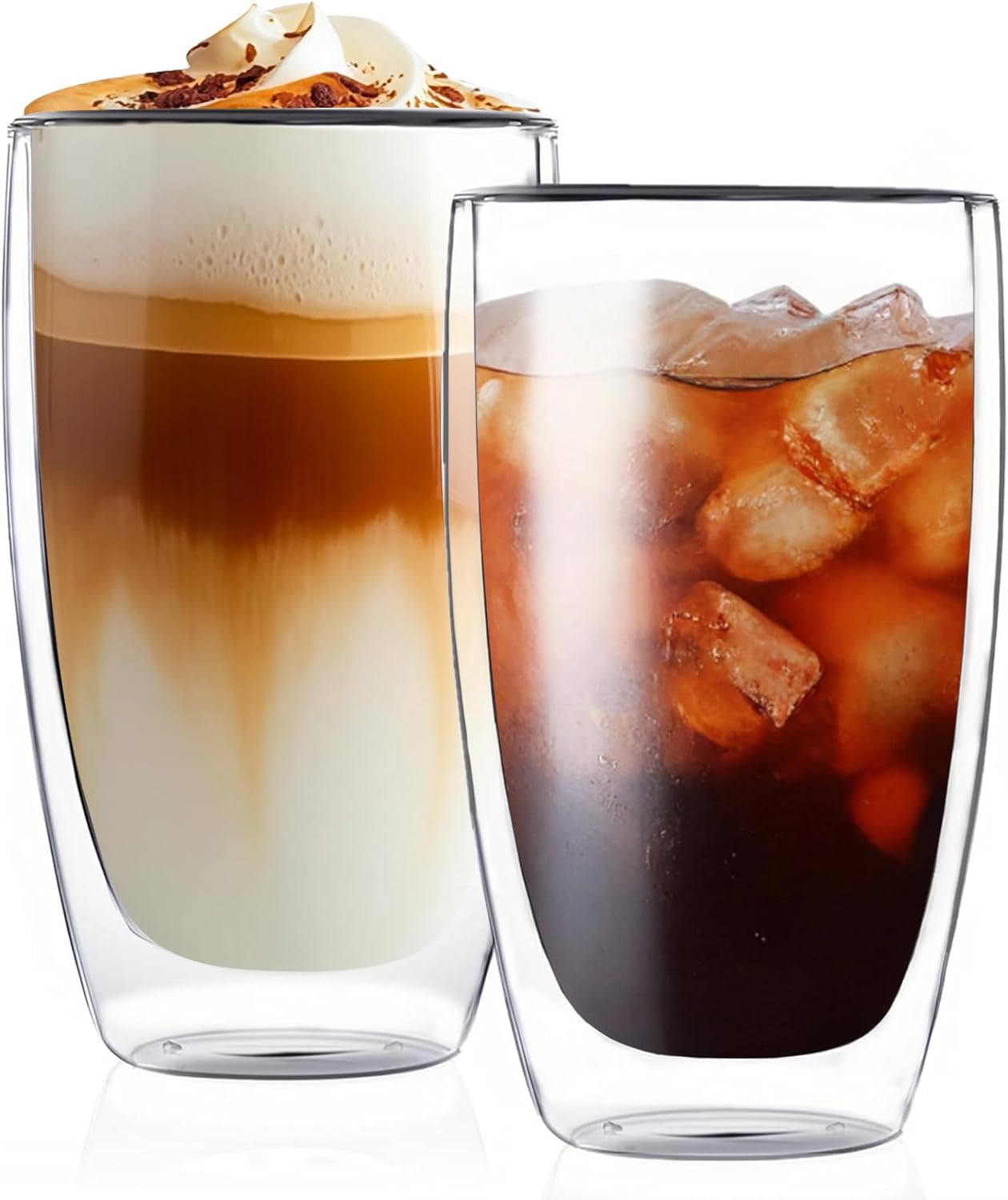 17oz Double Wall Glass Coffee Mugs Set of 2, Insulated Coffee Mug, Clear Borosilicate Glass Coffee Cups for Cappuccino, Tea, Lightweight and Microwave Safe