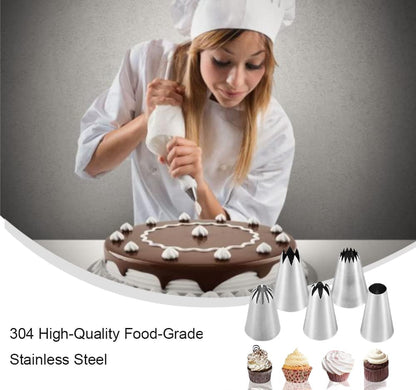 Extra Large Piping Tips, Seamless Stainless Steel Icing Piping Nozzle Tip Set, DIY Icing Nozzle Tool for Birthday Cake & Cupcakes, with a Cleaning Brush (1A 356 347 348 1E)