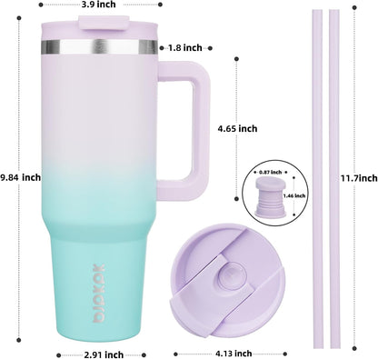BJPKPK Tumbler With Handle 40 oz Stainless Steel Insulated Tumbler With Lid And Straw For Water Or Ice Coffee,Lavender Green