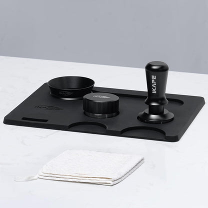 IKAPE 53MM Coffee Tamper Set Black 6 IN 1, Espresso Tamper, Distributor, Magnetic Dosing Funnel, Silicone Mat, Puck Screen, Cleaning Towel