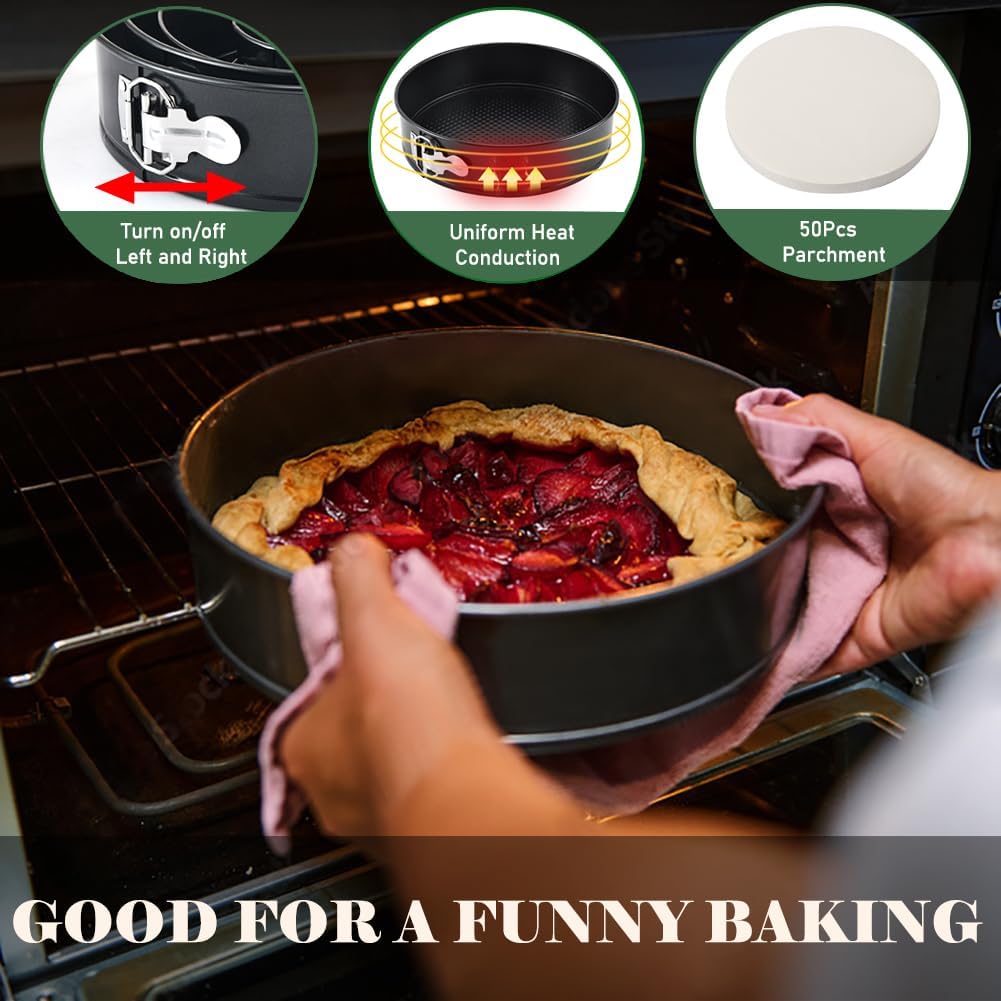 7 Inch Springform Pan for Instant Pot 6, 8 Qt Pressure Cooker 50Pcs Parchment Paper Baking Mold Round Leakproof Nonstick Removable Bottom Bakeware for Cake Cheesecakes Pizza and Quiches Accessories