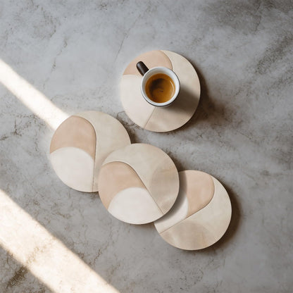 VEYRO Coasters Set of 4 for Drinks – Absorbent Ceramic Stone Drink Coasters with Cork Backing for Coffee Table & Desk, Modern Marble Look Cup Coaster Set, Housewarming Gift for New Home