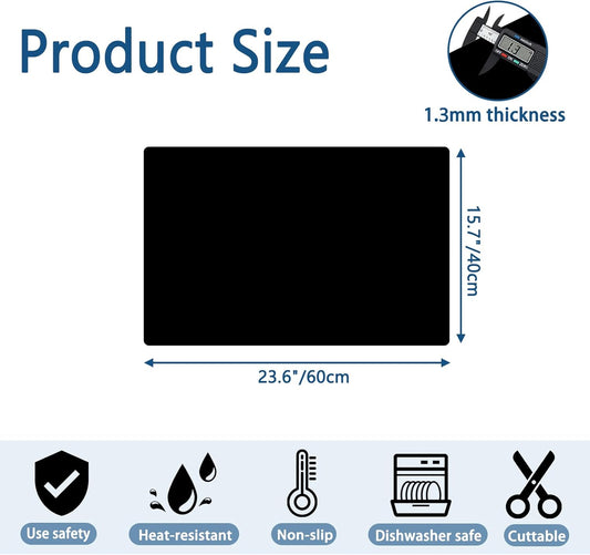 23.6"x15.7" Silicone Mats for Kitchen Counter, Non-Slip Heat Resistant Countertop Protector, Waterproof Silicone Craft Mat for Kitchen Island, Semitransparent