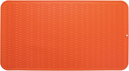Silicone Dish Drying Mat for Multiple Usage,Easy clean,Eco-friendly,Heat-resistant Silicone Mat for Kitchen Counter or Sink,Refrigerator or Drawer Liner Orange 4XL 32 inches x 18 inches