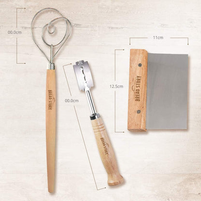 Bread Story Danish Whisk Dough Lame Slashing Tool And Wooden Scraper Tool Used for Pastry Baking Sourdough Starter Kit Set of 3
