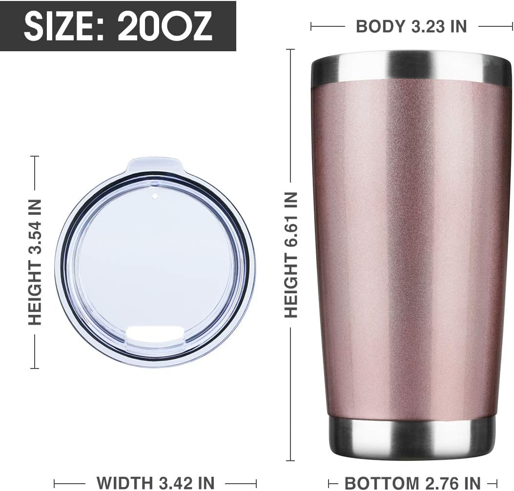 20oz Tumbler Bulk Stainless Steel Vacuum Insulated Tumblers with Lid Double Wall Travel Mug Powder Coated Coffee Cup, Suitable for Ice Drinks and Hot Beverage (Rose gold 12pack)