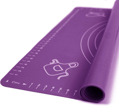 Silicone Baking Mat for Rolling Pastry Dough with Measurements, 25.6 x 17.7 BPA Free Non stick and Non Slip Purple Table Sheet Baking Supplies for Bake Pizza Cake