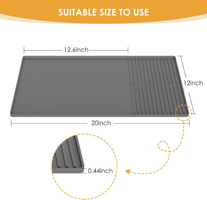 Silicone Coffee Mat with Raised Edges, 20'' X 12'', Bar Mat for Countertops, Fits Under Coffee Maker, Espresso Machine, Dish Drying Mat (GRAY)
