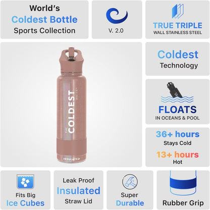 Coldest Insulated Water Bottle with Straw Lid - Stainless Steel Metal Insulated Bottle for Men & Women (Golden Rose Glitter, 40 oz)