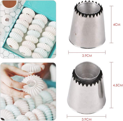 Cake Decorating Set, 2 Pieces Stainless Steel Icing Piping Nozzles Tips Kit with Reusable Piping Bag - Christmas Birthdays Anniversary Wedding Cakes Cookies Dessert Pastry DIY Making Tools