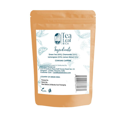 Tealeaf & Co. Chamomile Green Tea Loose Leaf with Lemon Extract and Lemongrass - Chamomile Tea - Contains Low Caffeine - Upto 50 Servings - Gluten Free (3.52oz/100gm)