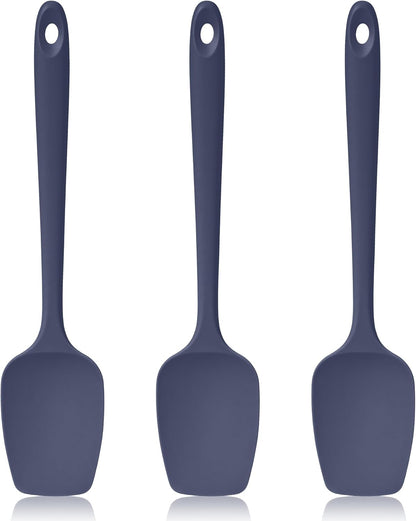 600ºF Heat Resistant Spatulas, High Heat Food Safe Semless Kitchen Silicone Spoon Spoonula Scraper Set for Cooking Baking Mixing Scraping Stirring Nonstick Cookware Pan (3Pcs,Midniaht Blue)