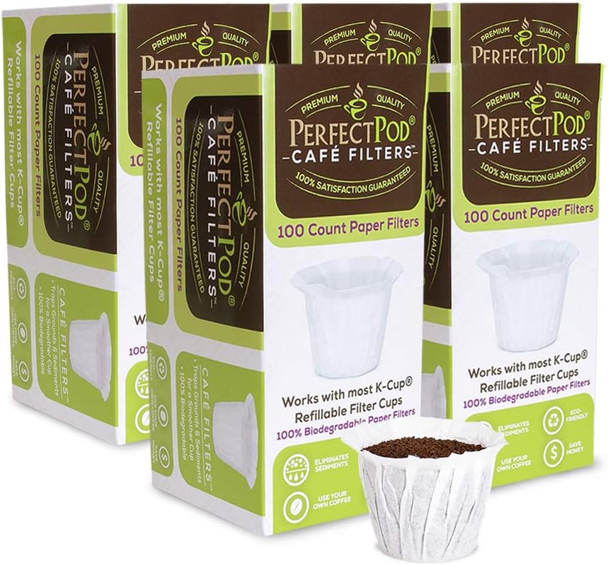 Cafe Filters Paper Liners for Reusable K Cup Coffee Pods by Perfect Pod - Fits All Brands, Compatible With All Refillable Capsules - Disposable Paper Filters (500-Ct)