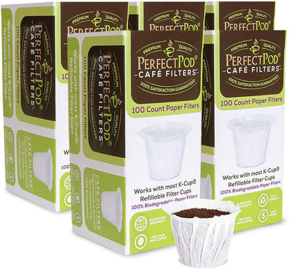 Cafe Filters Paper Liners for Reusable K Cup Coffee Pods by Perfect Pod - Fits All Brands, Compatible With All Refillable Capsules - Disposable Paper Filters (500-Ct)