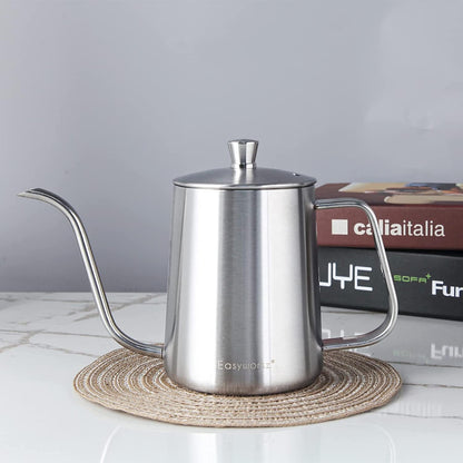 Easyworkz Gage Gooseneck Pour Over Coffee Kettle 20 oz Stainless Steel Hand Drip Long Narrow Spout, Silver