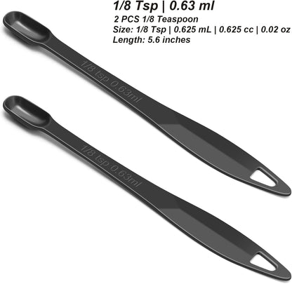 2 Pcs 1/8 Teaspoon (0.63 mL | 1/8 Tsp | 0.63 cc | 1/64 oz) Stainless Steel Single Measuring Spoon, Long Handle Metal Measuring Spoon, Kitchen Gadgets for Cooking & Baking(Black)