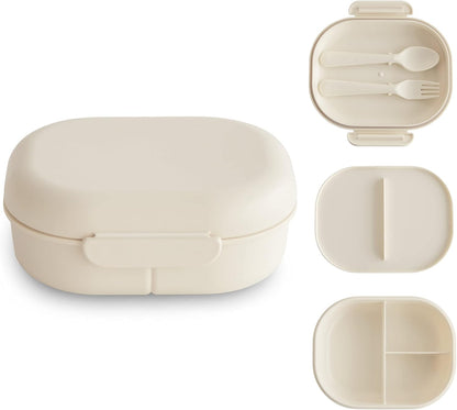 mushie Kids Bento Lunch Box | 3-Compartment & Removable Divider + Fork & Spoon Utensils | Great For Meals, School, Snacks On-the-Go | Dishwasher Safe (Ivory)