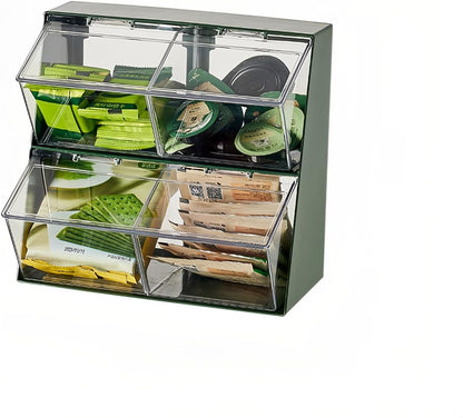 Bokelai K Cup Holder Plastic Organizer for coffee pod with Lid Large Capacity Countertop Versatile Desk Storage Station for Capsule Creamer Suger Tea Bag Face Mask Green/Clear