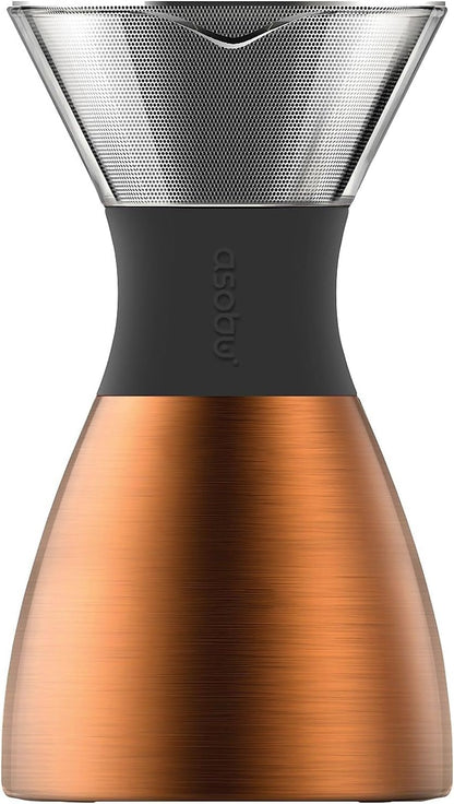 asobu Insulated Pour Over Coffee Maker (32 oz.) Double-Wall Vacuum, Stainless-Steel Filter and Take on the Go Carafe (Copper)
