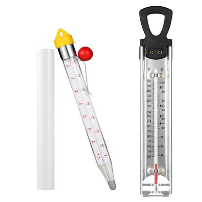 2Pcs Candy Thermometer with Pot Clip and Hanging Hook, Upgrade Stainless Steel Deep Fry Oil Thermometer Instant Read Cooking Thermometer for Food, Oil/Candy/Fry/Jam/Sugar/Syrup/Jelly Food Thermometers